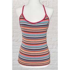 Y2K Vintage Lacoste Pink Multicolor Tank Top Sz 42 L 10 Summer Beach Going Out